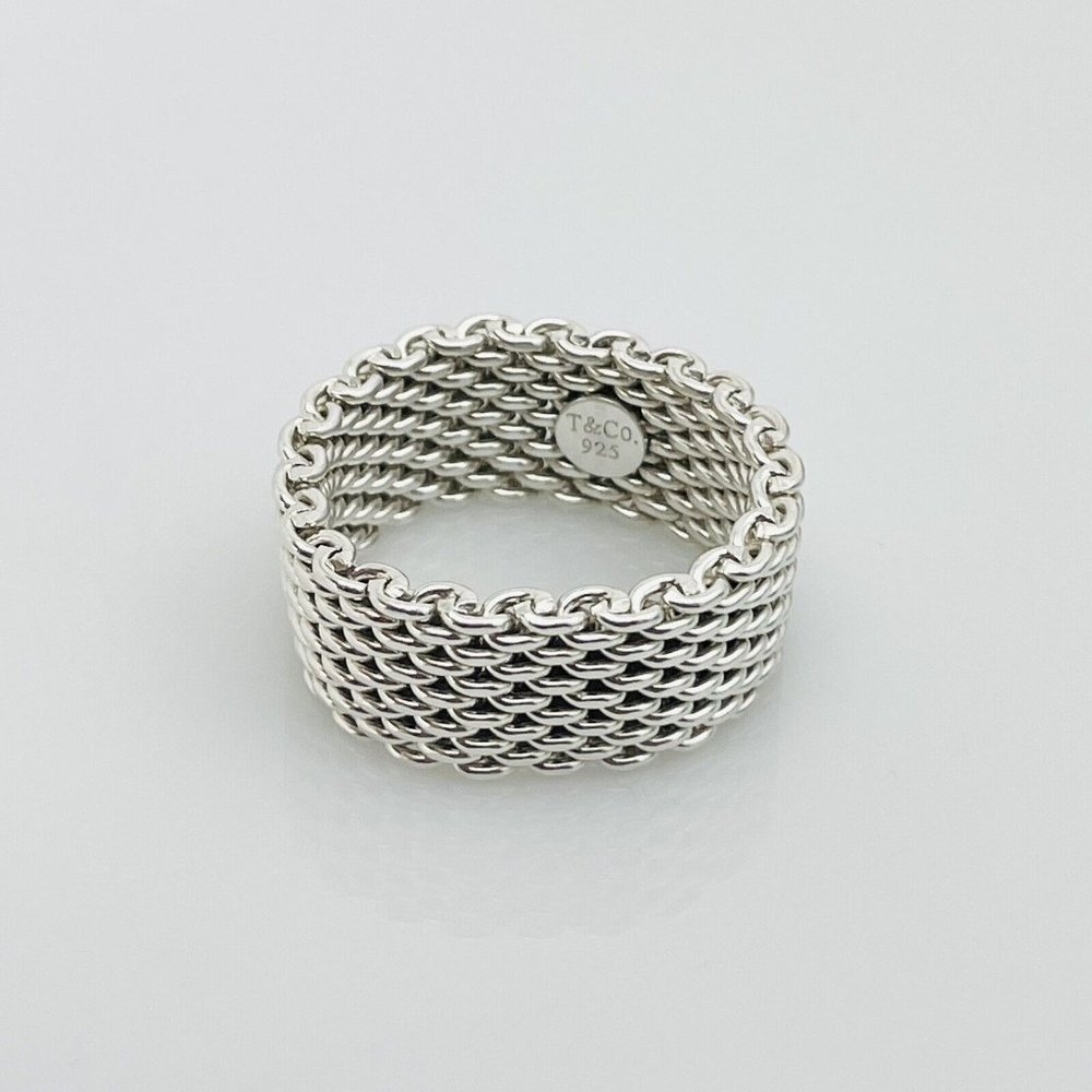 Size 9.5 Tiffany & Co Somerset Ring Mesh Weave Mens Unisex in Sterling Silver